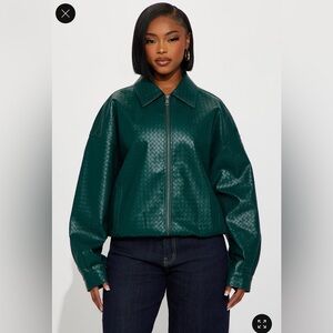 GREEN WOVEN LEATHER JACKET